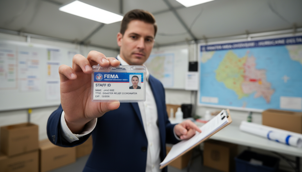 FEMA photo ID badge verification for disaster relief