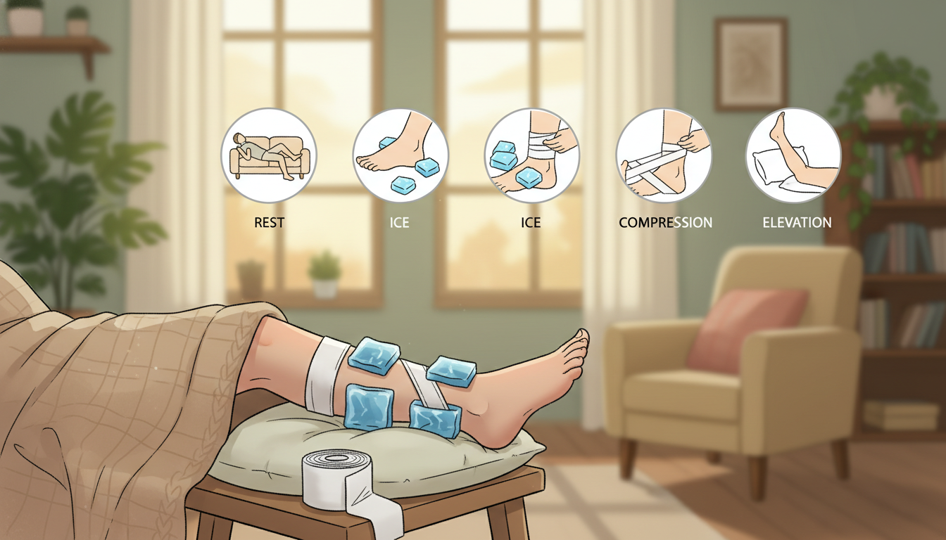 RICE method for ankle sprains treatment steps