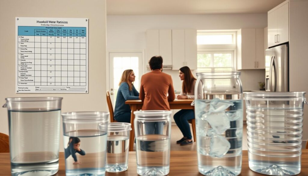 Water rationing during a crisis with household water allocation chart