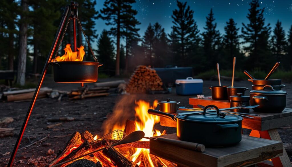 campfire cooking methods and equipment setup