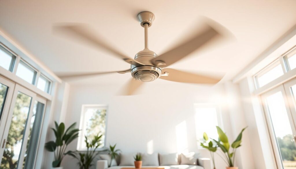 ceiling fan positioned for maximum cooling air circulation during summer