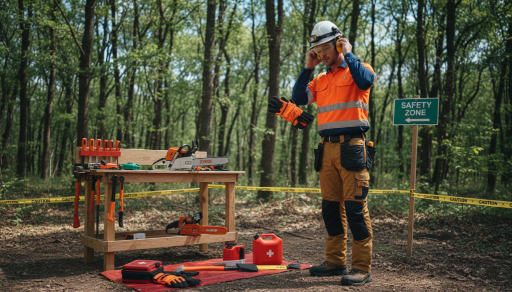 chainsaw safety protocols worker preparing worksite