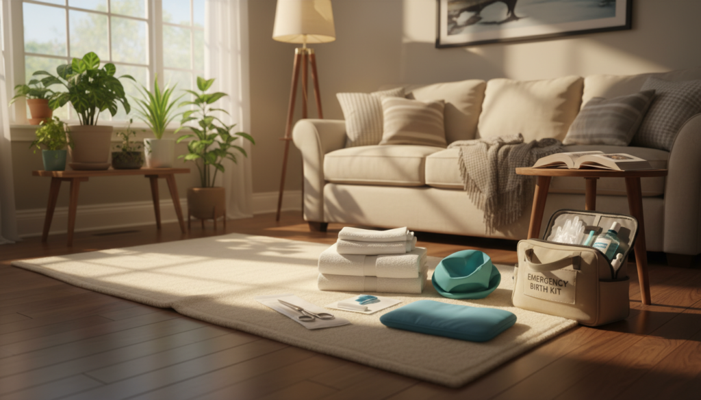 emergency birth preparation supplies laid out for unplanned childbirth at home emergency birth preparation supplies laid out for unplanned childbirth at home