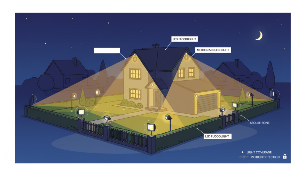 industrial perimeter lighting strategic placement diagram