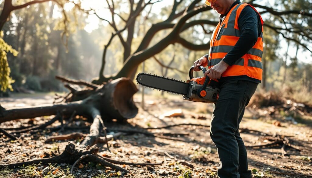 proper chainsaw handling techniques and correct stance positioning
